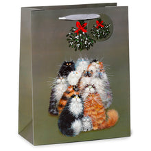 Load image into Gallery viewer, Christmas Gift Bag Large - Kim Haskins Christmas Mistletoe Cats