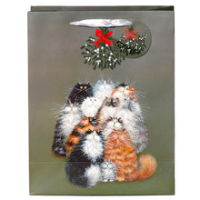 Load image into Gallery viewer, Christmas Gift Bag Large - Kim Haskins Christmas Mistletoe Cats