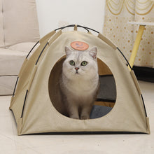 Load image into Gallery viewer, Cat Play Tent House with Warm Soft Bed Pad - Beige, grey &amp; Coffee