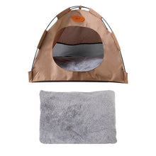 Load image into Gallery viewer, Cat Play Tent House with Warm Soft Bed Pad - Beige, grey &amp; Coffee