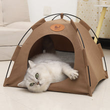 Load image into Gallery viewer, Cat Play Tent House with Warm Soft Bed Pad - Beige, grey &amp; Coffee