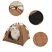 Load image into Gallery viewer, Cat Play Tent House with Warm Soft Bed Pad - Beige, grey &amp; Coffee