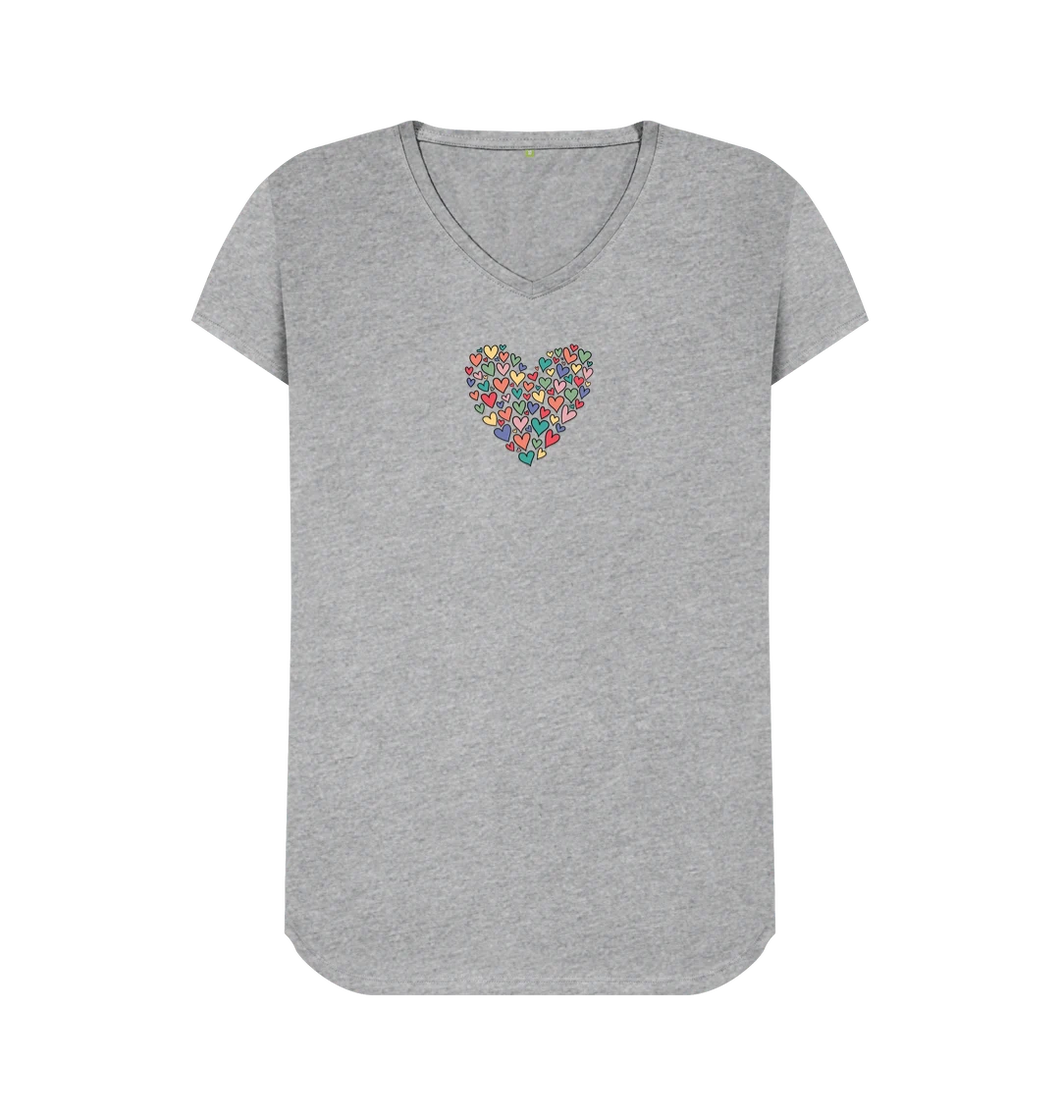 Women's V-Neck T-Shirt - Coloured Heart.